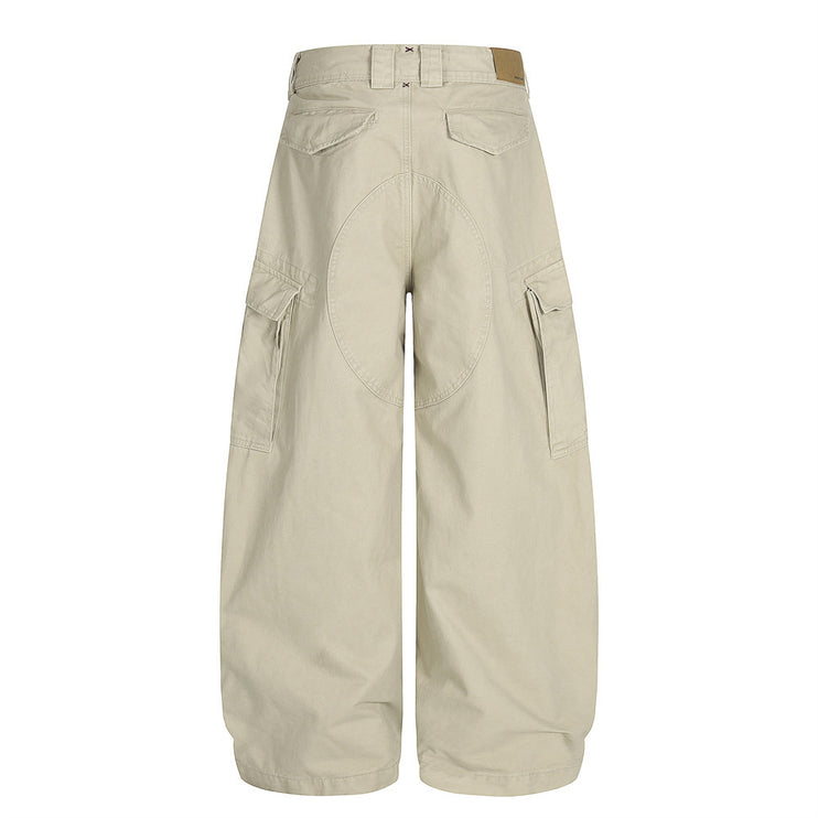 Workwear wide-leg slacks men's high street American vibe trendy design sense multi-pocket loose silhouette scimitar trousers