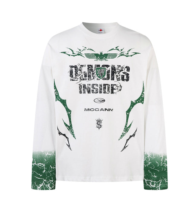 Hip-Hop Motorcycle Dark Print Long Sleeve Tee