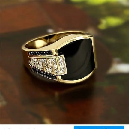 Metal Gold Inlaid Black Stone Zircon Rings------4716 - TALKLESSFASHION