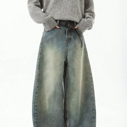 Blue dirty knees Baggy Jeans ——5329 - TALKLESSFASHION