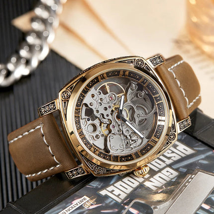 Luxury Automatic Mechanical Watch for Men Hollow Steampunk Dial Skeleton Watches Male Orologio Clock Hombre Relogio Masculino - TALKLESSFASHION