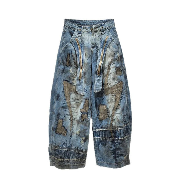 Asymmetric Patchwork denim baggy jean ---8470 - TALKLESSFASHION