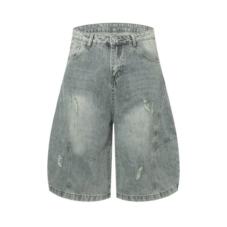 Curved blade vintage denim shorts --9695 - TALKLESSFASHION