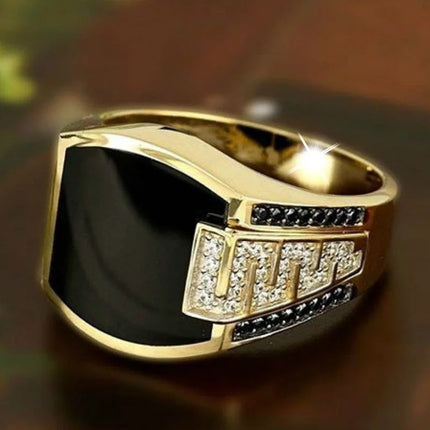 Metal Gold Inlaid Black Stone Zircon Rings------4716 - TALKLESSFASHION