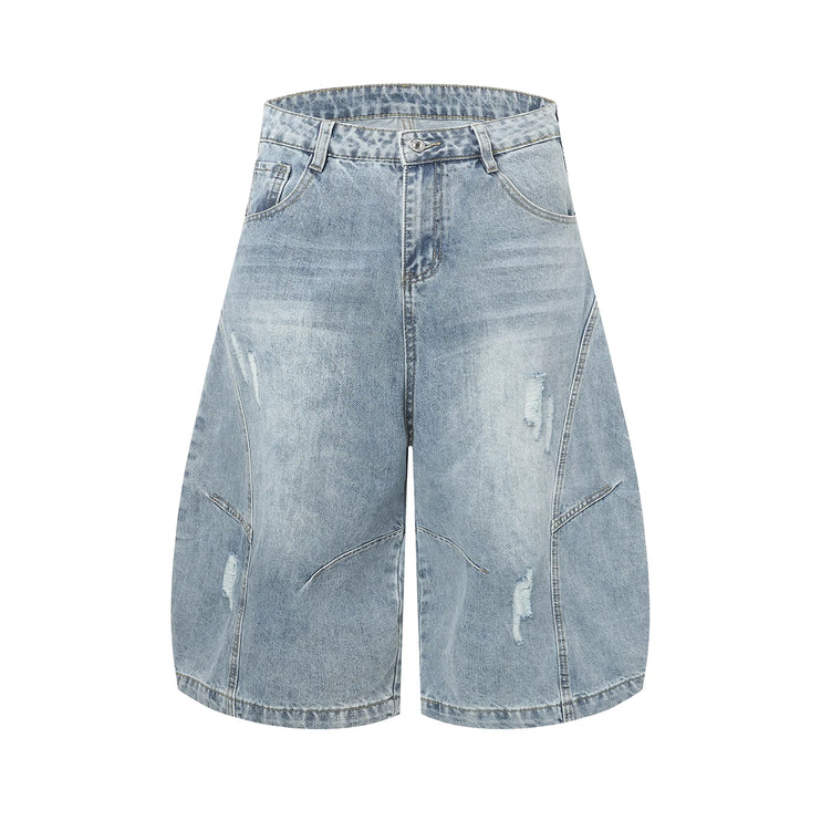 Curved blade vintage denim shorts --9695 - TALKLESSFASHION