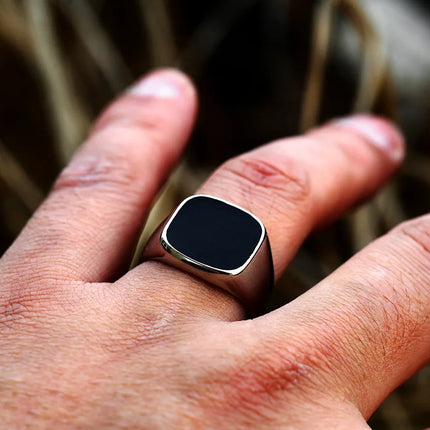 Retro Flat Square Black Glass Onyx Ring -----2036 - TALKLESSFASHION