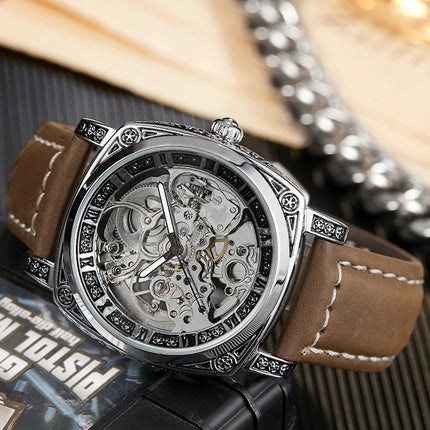 Luxury Automatic Mechanical Watch for Men Hollow Steampunk Dial Skeleton Watches Male Orologio Clock Hombre Relogio Masculino - TALKLESSFASHION