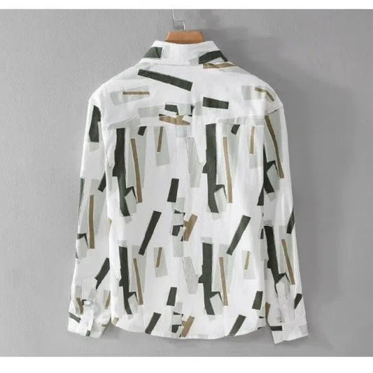 Summer Men's 2024 New Splicing Square Collar Button Pocket Printed Trendy Minimalist Casual Loose Fashion Long Sleeve Shirts - TALKLESSFASHION