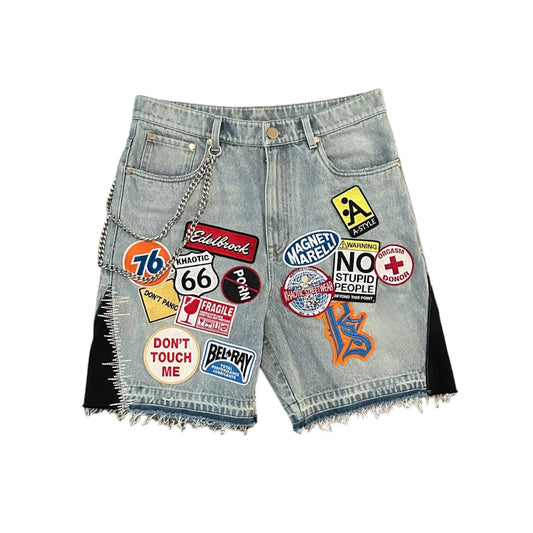 Rhinestone Sequin Denim Shorts —-2899 - TALKLESSFASHION