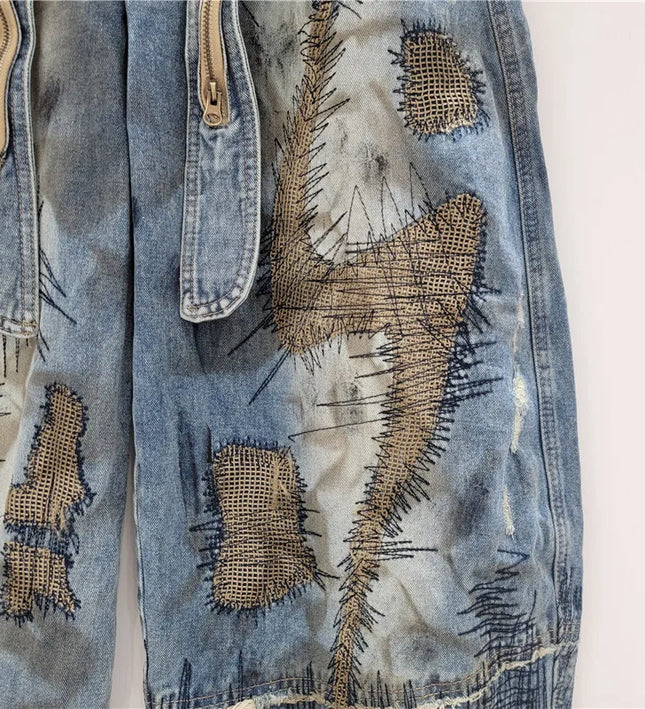 Asymmetric Patchwork denim baggy jean ---8470 - TALKLESSFASHION
