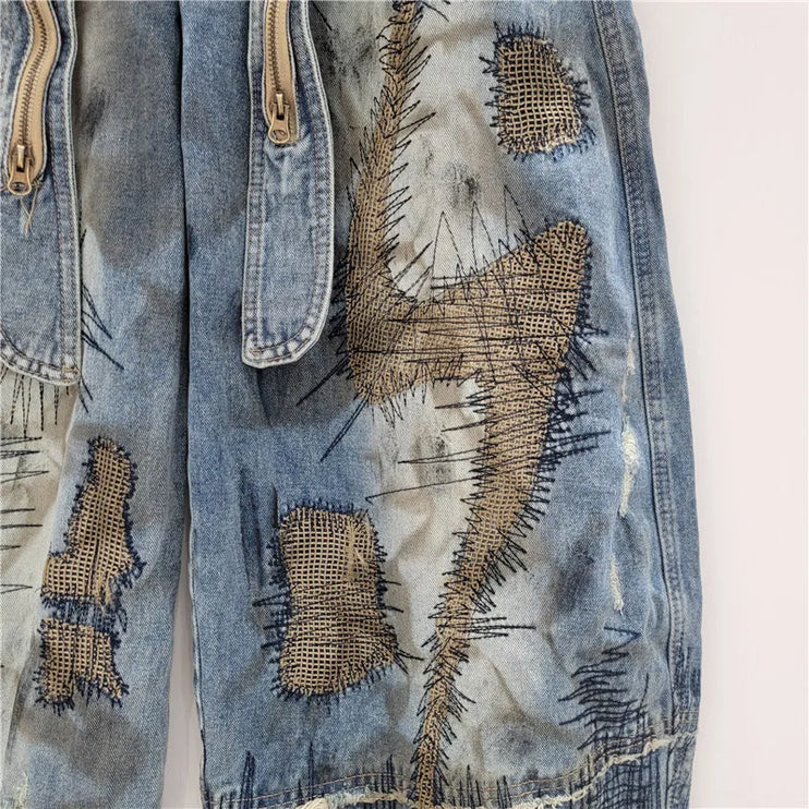 Asymmetric Patchwork denim baggy jean ---8470 - TALKLESSFASHION