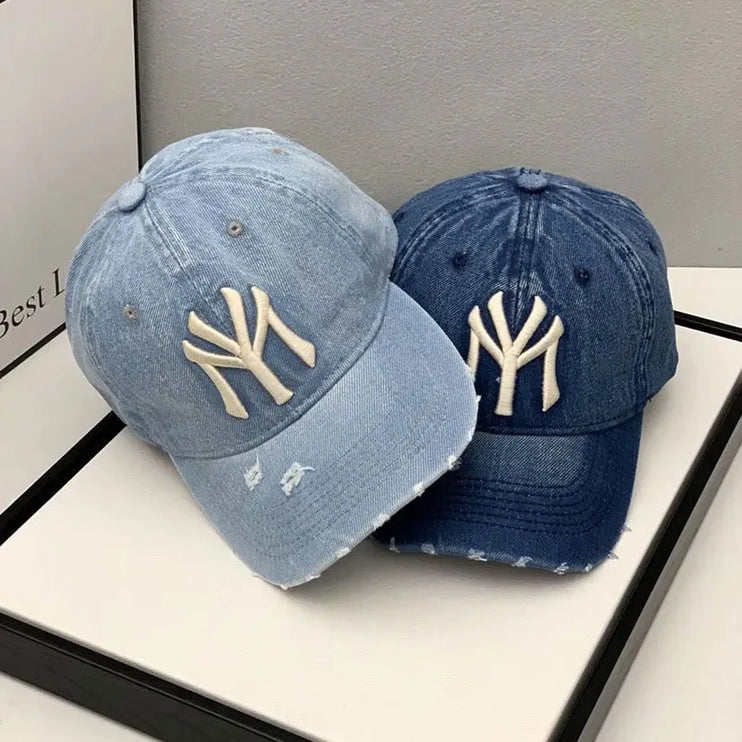 Unisex Letter Embroidery Washed Cowboy Baseball Caps Spring and Autumn Outdoor Adjustable Casual Hats Sunscreen Hat - TALKLESSFASHION
