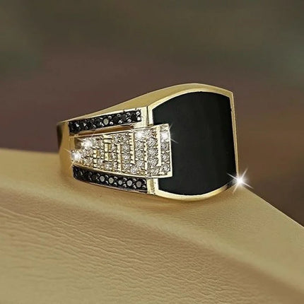 Metal Gold Inlaid Black Stone Zircon Rings------4716 - TALKLESSFASHION