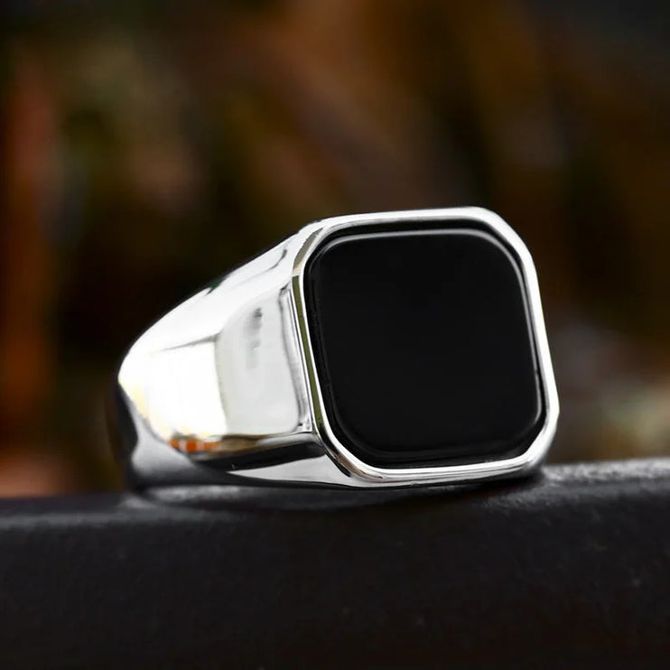 Retro Flat Square Black Glass Onyx Ring -----2036 - TALKLESSFASHION