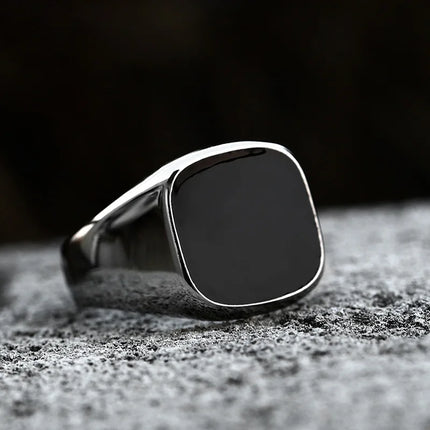 Retro Flat Square Black Glass Onyx Ring -----2036 - TALKLESSFASHION