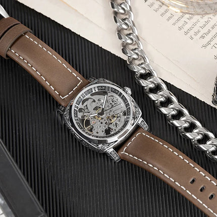 Luxury Automatic Mechanical Watch for Men Hollow Steampunk Dial Skeleton Watches Male Orologio Clock Hombre Relogio Masculino - TALKLESSFASHION