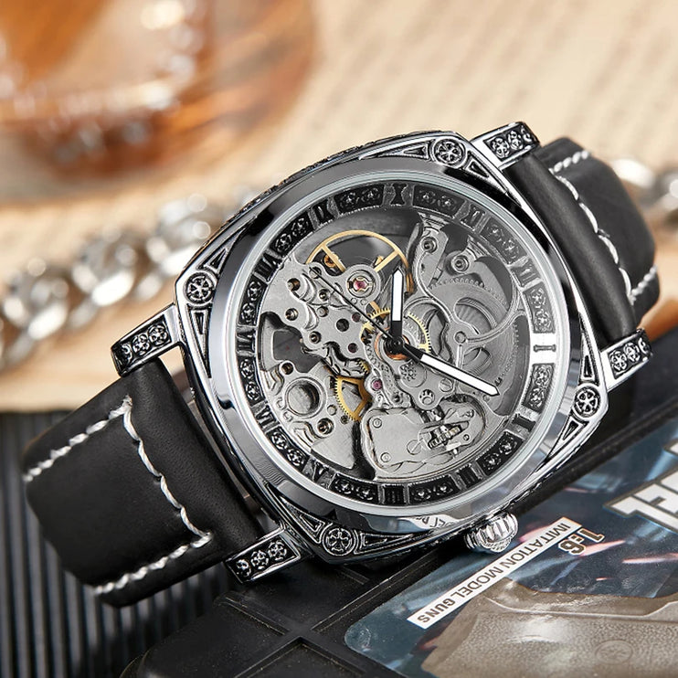 Luxury Automatic Mechanical Watch for Men Hollow Steampunk Dial Skeleton Watches Male Orologio Clock Hombre Relogio Masculino - TALKLESSFASHION