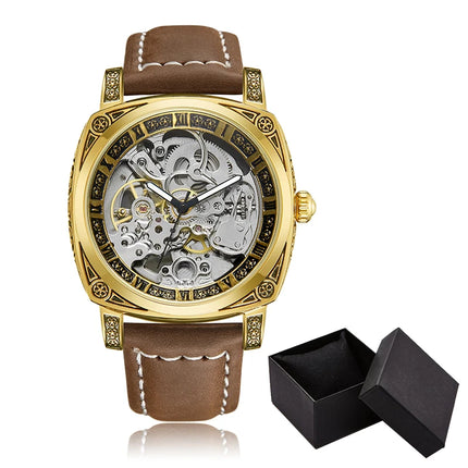 Luxury Automatic Mechanical Watch for Men Hollow Steampunk Dial Skeleton Watches Male Orologio Clock Hombre Relogio Masculino