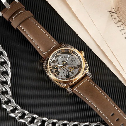 Luxury Automatic Mechanical Watch for Men Hollow Steampunk Dial Skeleton Watches Male Orologio Clock Hombre Relogio Masculino - TALKLESSFASHION