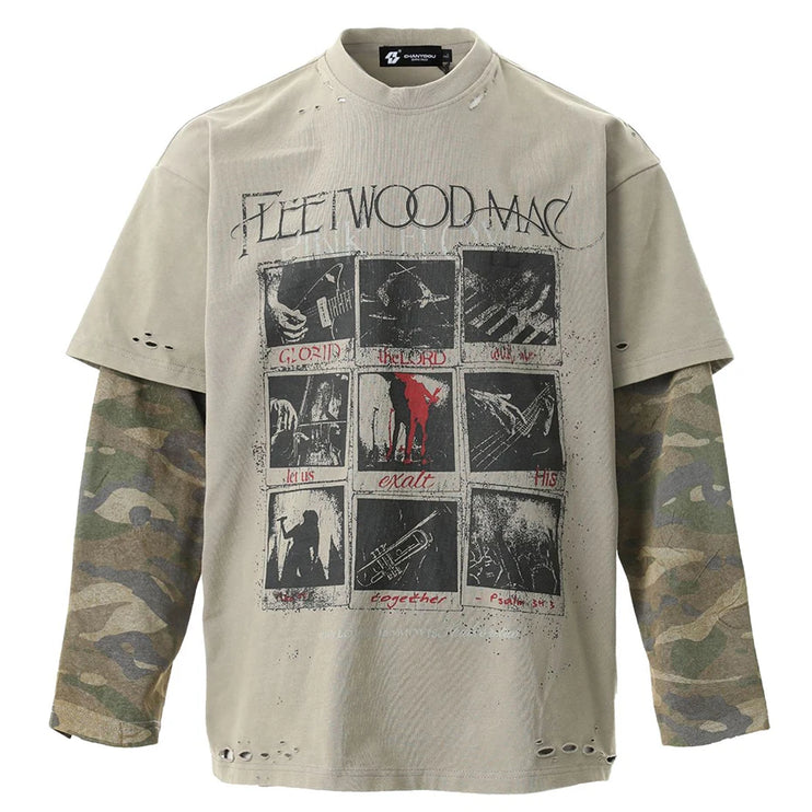 FleewoodMac Camoufalge Patchwork Vintage T Shirts - TALKLESSFASHION
