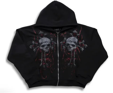 Y2K Hip Hop Hoodie Gothic American Skull Print Zipper Sports Long Sleeve Men's and Women's Retro Fashion Street Casual Jacket 1010 - TALKLESSFASHION