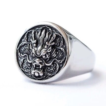 2024 New Fashion 316L Stainless Steel 3D dragon Head Ring High Polished Men's Animal Jewelry for men gift - TALKLESSFASHION