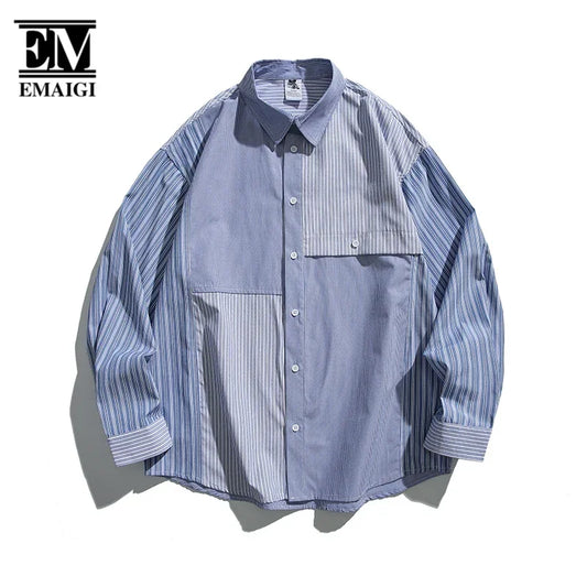 2024 Spring New Multi Stripe Loose Shirt Men Casual Long Sleeve Student Fashion Cityboy Japan Korean Streetwear Shirts - TALKLESSFASHION
