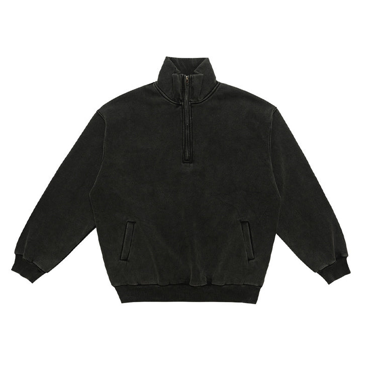 Retro Distressed Half Zipper Hoodie—6001 - TALKLESSFASHION