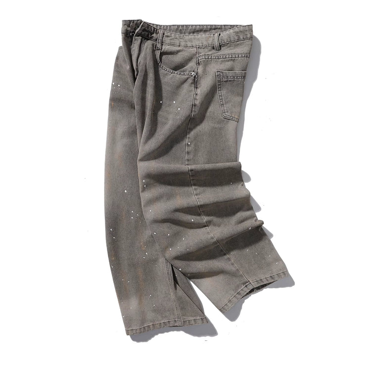 Hip Hop Splash-Ink Arc Harem Denim Pants Man Baggy Distressed Wide Leg Jeans Oversize Street Wear Men Loose Casual Wide Trousers - TALKLESSFASHION