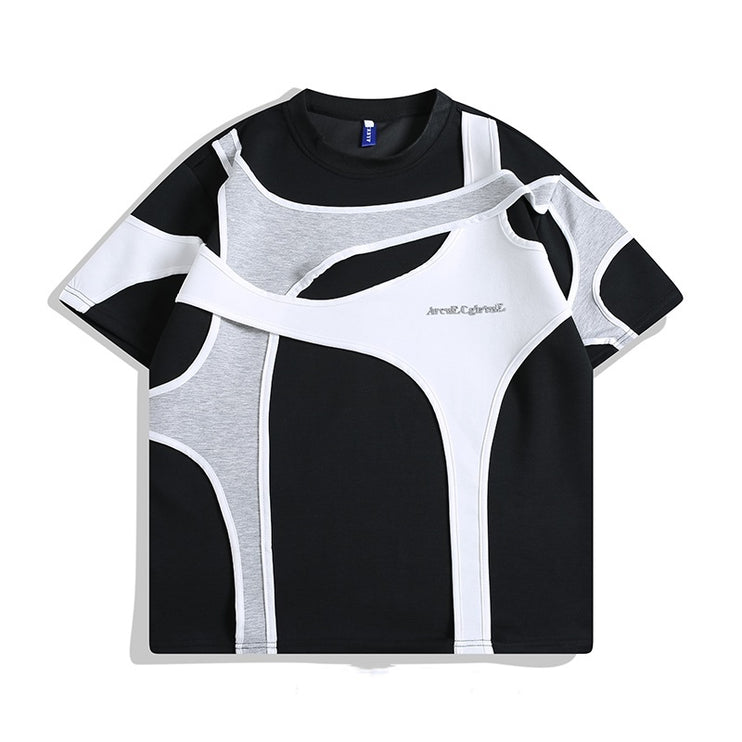 Double-layer Stitching Padded Shoulder Short Sleeve Strap T-shirt - TALKLESSFASHION