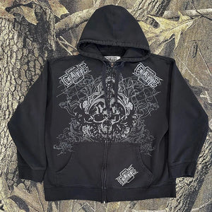 Punk Dark Skull Printed Zip-Up Hoodie—1084 - TALKLESSFASHION