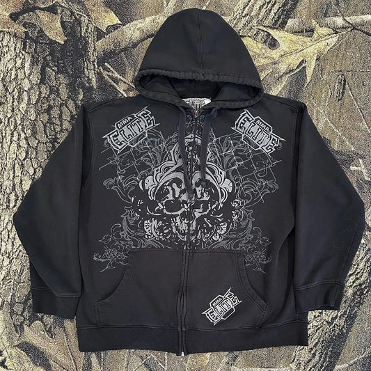 Punk Dark Skull Printed Zip-Up Hoodie—1084 - TALKLESSFASHION