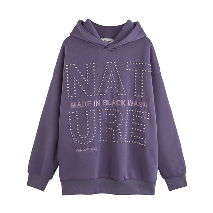 STONE PLATED OVERSIZE HOODIE—4377 - TALKLESSFASHION