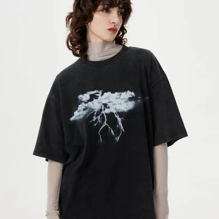 Lightning Print Washed oversized T-Shirt ----8108 - TALKLESSFASHION