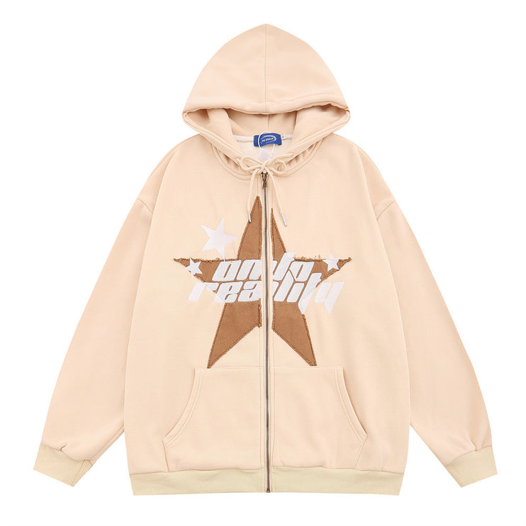 Five-pointed Star ZIP-Up Hooded Sweater—4544 - TALKLESSFASHION