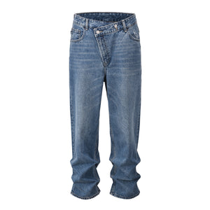 Slant Placket Distressed Straight Jeans—8790 - TALKLESSFASHION