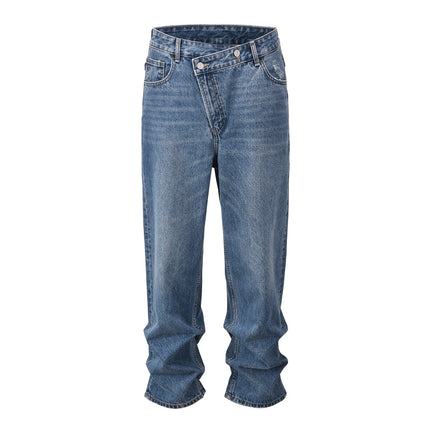 Slant Placket Distressed Straight Jeans—8790 - TALKLESSFASHION