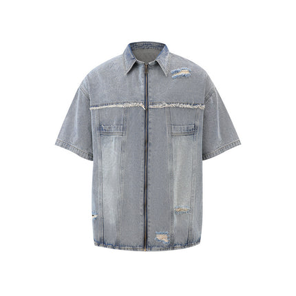 Vintage Frayed Make Old Ripped Denim Zipper Clothes - TALKLESSFASHION