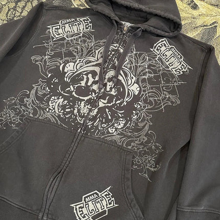 Punk Dark Skull Printed Zip-Up Hoodie—1084 - TALKLESSFASHION