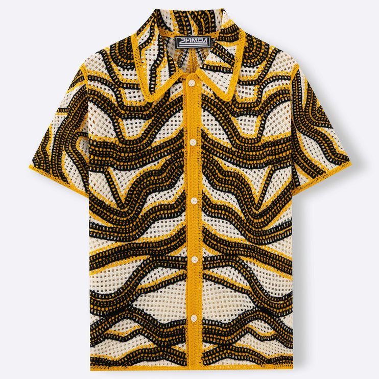American Texture Striped Sweater Retro Hand Crocheting Short Sleeve Cardigan - TALKLESSFASHION