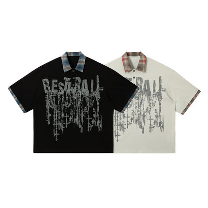 Men's Lapel Graffiti Printing Loose New All-match Short-sleeved Top - TALKLESSFASHION