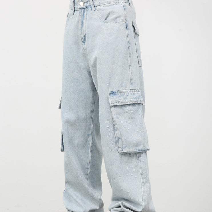 Retro Washed Light Blue Cargo Jeans —9810 - TALKLESSFASHION
