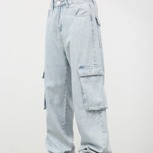 Retro Washed Light Blue Cargo Jeans —9810 - TALKLESSFASHION