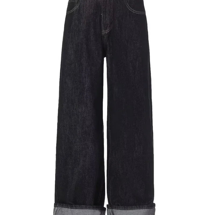 Wide fold up Leg Denim Pants ----3598 - TALKLESSFASHION