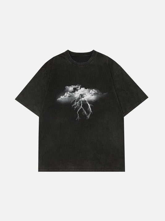 Lightning Print Washed oversized T-Shirt ----8108 - TALKLESSFASHION