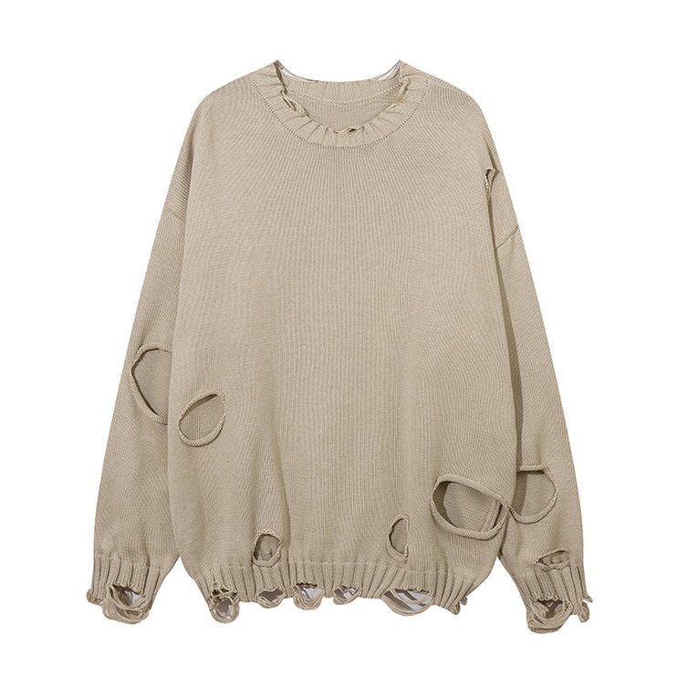 Solid Color Ripped Pullover For Men - TALKLESSFASHION