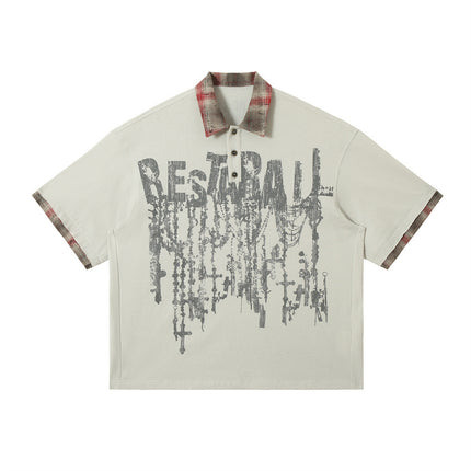 Men's Lapel Graffiti Printing Loose New All-match Short-sleeved Top - TALKLESSFASHION