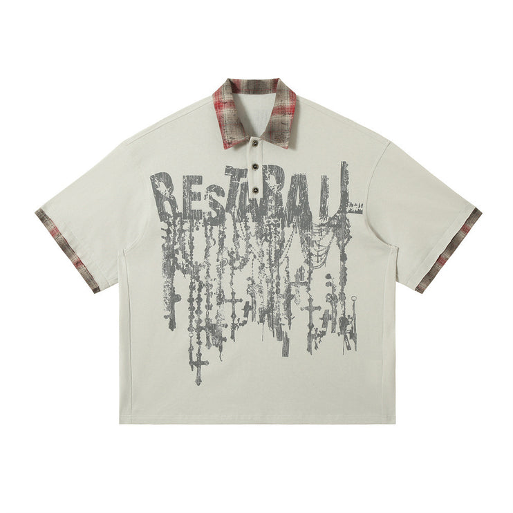 Men's Lapel Graffiti Printing Loose New All-match Short-sleeved Top - TALKLESSFASHION