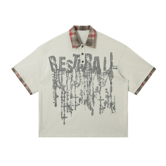 Men's Lapel Graffiti Printing Loose New All-match Short-sleeved Top - TALKLESSFASHION