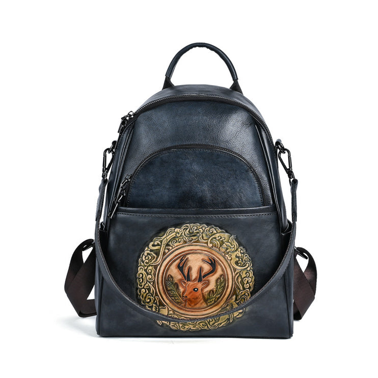 Deer Crest Leather Backpack—0983 - TALKLESSFASHION